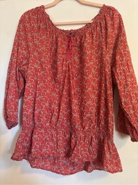 Ralph Lauren Red Floral Peasant Top